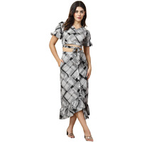 Oomph! Crepe Crop Top And Skirt Set For Women, Black - Coord_Mt905Msk213