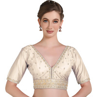 Pujia Mills Woman Readymade Ethnic Wear Deep V Neck Classic Butti Designer Half Sleeve Red Blouse Online Embroidery Zari Work With Diamond Work Border Sadi Blouse
