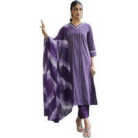Sanisa Women's Cotton Woven Sequins Work Straight Kurta With Pant And Dupatta Set (214Kbd2263N-L_Purple & White)