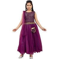 Aarika Girls Ethnic Wear Purple Colour Sequin Embroidery Georgette Lehenga Choli Set Attached Bag (4-10 Years)
