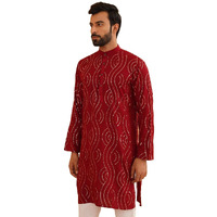 Sojanya (Since 1958 Men's Embroidered Sequinned Cotton Maroon Long Kurta