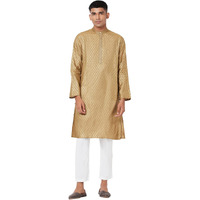 Fabindia Men's Silk Printed Slim Kurta_Olive_S