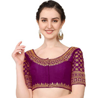 Pujia Mills Women's Silk Embroidery Sequin Stone Work Readymade Saree Blouse