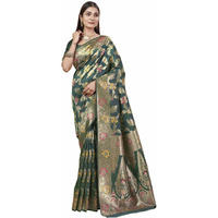 Sugathari Women's Green Kanjivaram Banarasi Silk Saree For Patola Festival Wedding Silk With Rich Pallu Design Sarees For Women With Blouse Piece (San Jm 5 Green)