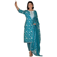 Varanga Women Printed Round Neck Straight Kurta With Bottom And Dupatta  Stylish & Comfortable Ethnic Wear