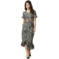Oomph! Crepe Crop Top And Skirt Set For Women, Black - Coord_Mt889Msk197