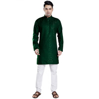 Divisive Men's Self Zari Line Cotton Blend Slim Fit Kurta Pyjama Set (Dkrt83_S_Bottle Green)