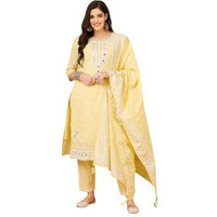 Ishin Women Ethnic Motifs Printed Mirror Work Inspired Straight Kurta With Pants And Dupatta