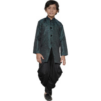Jbn Creation Boys Turquoise Silk Blend Woven Sherwani Top Only