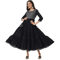 Ishin Black Embellished Tiered Cotton Dress
