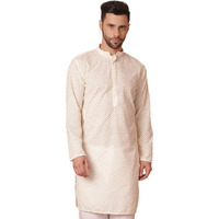 Jompers Men's Cream Chikankari Pure Cotton Kurtas. (Cream, Xl)