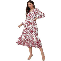 Tadkee Women's Cotton Blend Classic Below The Knee Casual Dress (Fn-Floral-Dress-135-Red-S_Red