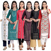 Tee Projekt Printed Crepe Kurti For Women Ll Vibrant Colour Kurti (Pack Of 6)