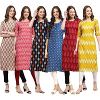 Pinkmint Women's Crepe Digital Print Straight Kurta Pack Of 6 [Cr-332-328-330-353-337-329-Xxl]
