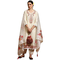Varanga Women Floral Motif Thread Embroidered Yoke Kurta With Trouser & Dupatta