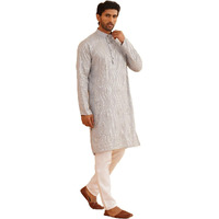 Sojanya (Since 1958 Men's Pure Cotton Grey Designer Kurta And White Churidar Pyjama Set