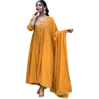 Shiv Textiles Women's Chanderi Silk Embroidered Kurta Pant Dupatta Set(Jda-Ankita-Orange-M)