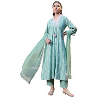 Stylum Women's Printed & Embroidered A-Line Kurta Pant Dupatta Set (Kpdgreenrich36_Green, S)