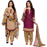 Yashika Women's Crepe Dress Material Set For Women | Unstitched Printed Fabric For Kurta Bottom & Dupatta (Ys-Admiring Navy-Jazzy Purple)
