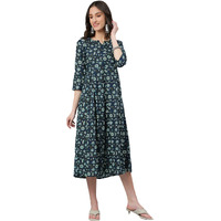 Idalia Blue And White Jaal Printed Dress