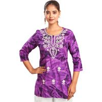 Sanisa Women's Rayon Chikankari Embroidery Short Straight Kurti (479K287N-Xl_Purple6)