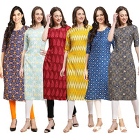 Pinkmint Women's Crepe Digital Print Straight Kurta Pack Of 6 [Cr-369-343-337-329-353-341-S]