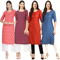 Pinkmint Women's Crepe Digital Print Straight Kurta(Pack Of 4) [X-346-355-370-353-L]