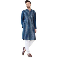 See Designs Men Full Sleeve Side Slit Teal And Gold Chanderi Silk Sequins Mandarin Collar Kurta - Sd2Kt_2425Xxl