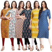 Pinkmint Women's Crepe Digital Print Straight Kurta(Pack Of 6)[Qv-333-340-332-335-329-353-Xxl]