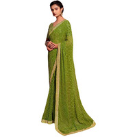 Shiv Textiles Women's Georgette Leheriya & Lace Border Saree(Sat-532S-Mehendi Green)