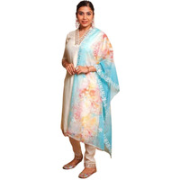 Shiv Textiles Women's Cotton Silk Embroidered Kurta Pant Dupatta Set(Jda-Aleena-Cream-Xl)