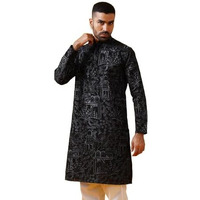 Sojanya (Since 1958 Men's Cotton Silk Kantha Thread Embroidered Black Long Kurta