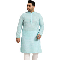 Sojanya Plus (Since 1958) Men's Pure Cotton Blue Kurta With White Embroidery