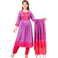 Aarika Girls Ethnic Wear Purple-Rani Colour Foil Print Rayon Kurti-8-15 Years (Kurti-Ap-802)