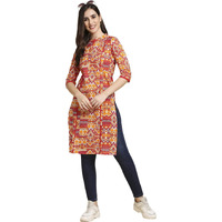 Anubhutee Women's Cotton Orange Ethnic Motifs Printed Straight Kurta