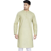 Divisive Men's Thread Embroidered Cotton Only Slim Fit Kurta (Dkrt1094_M_Pista)