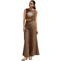 Fiorra Women's Brown Cotton Embroidered Co-Ord Set Set0190
