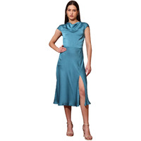 Purvaja Womens Cowl Neck Silk Blend Dress (Floe-121-M_Blue)
