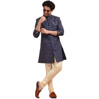 Kisah Men Navy Blue Printed Indowestern Sherwani Churidar Set With Abstract, 42