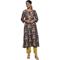 Varanga Black Pashmina Floral Printed Straight Kurta, Winter Wear With 3/4 Sleeves, Soft And Cozy (Double Extra Large)
