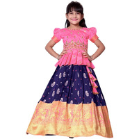 White Button New Latest Girl's Pattu Pavadai Readymade Lehenga Choli For Girls Dress