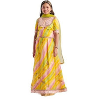 Pspeaches Girl's Cotton Blend 1 Lehenga, 1 Choli, 1 Dupatta (L-Ylgotapatti-13- Yellow_13-14Y)
