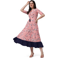 Oomph! Women's Western & Fusion Wear Crepe A-Line Maxi Dress - Pink