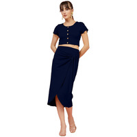 Oomph! Stretchable Lycra Coord Crop Top And Skirt Set For Women, Blue - Coord_Mt830Msk089