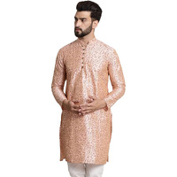 Sojanya (Since 1958 Men's Silk Blend Pink Color Print Design Only Long Kurta