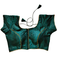 Pujia Mills Banarasi Regular Short Sleeve Simple Blouse (Chanderi Green 38)
