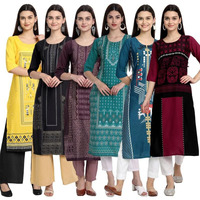 Tee Projekt Printed Crepe Kurti For Women Ll Vibrant Colour Kurti (Pack Of 6)