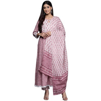 Varanga Women Mauve Printed A-Line Kurta Paired With Contrast Printed Bottom And Dupatta