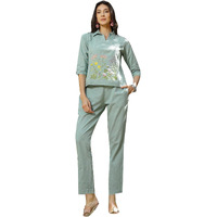 Stylum Women's Solid & Embroidered Cotton Co-Ord Set (Csturqluzon36_Turquoise, S)