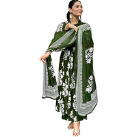 Toochki Dress For Women | Kurta Pant And Dupatta Set |Floral Printed Ethnic Dress | Three Piece Embroidered Dress | Ethnic Dress Suit Set For Women | Olive Green Dress (Tkcbl-Mu-329-Og-Etd $Parent)